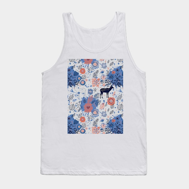 Blue Forest Deer Pattern Tank Top by AnnieWijaya